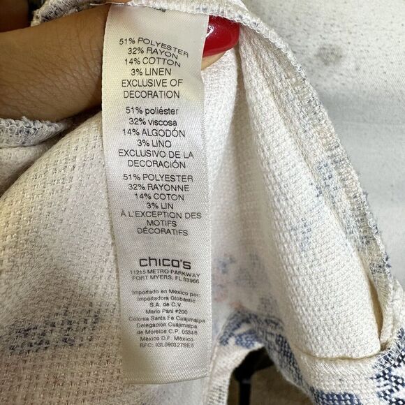 Chico's Watercolor Print Open Jacket‎ Women’s Medium Textured 3/4 Sleeve Size 3 - Picture 13 of 14